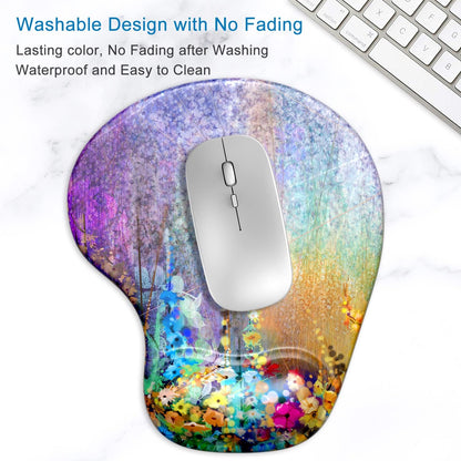ITNRSIIET Ergonomic Mouse Pad with Gel Wrist Support Wrist Rest Smooth Surface Non-Slip PU Base Comfortable Office Supplies Pain Relief, 9.5 x 8 inches, Beach