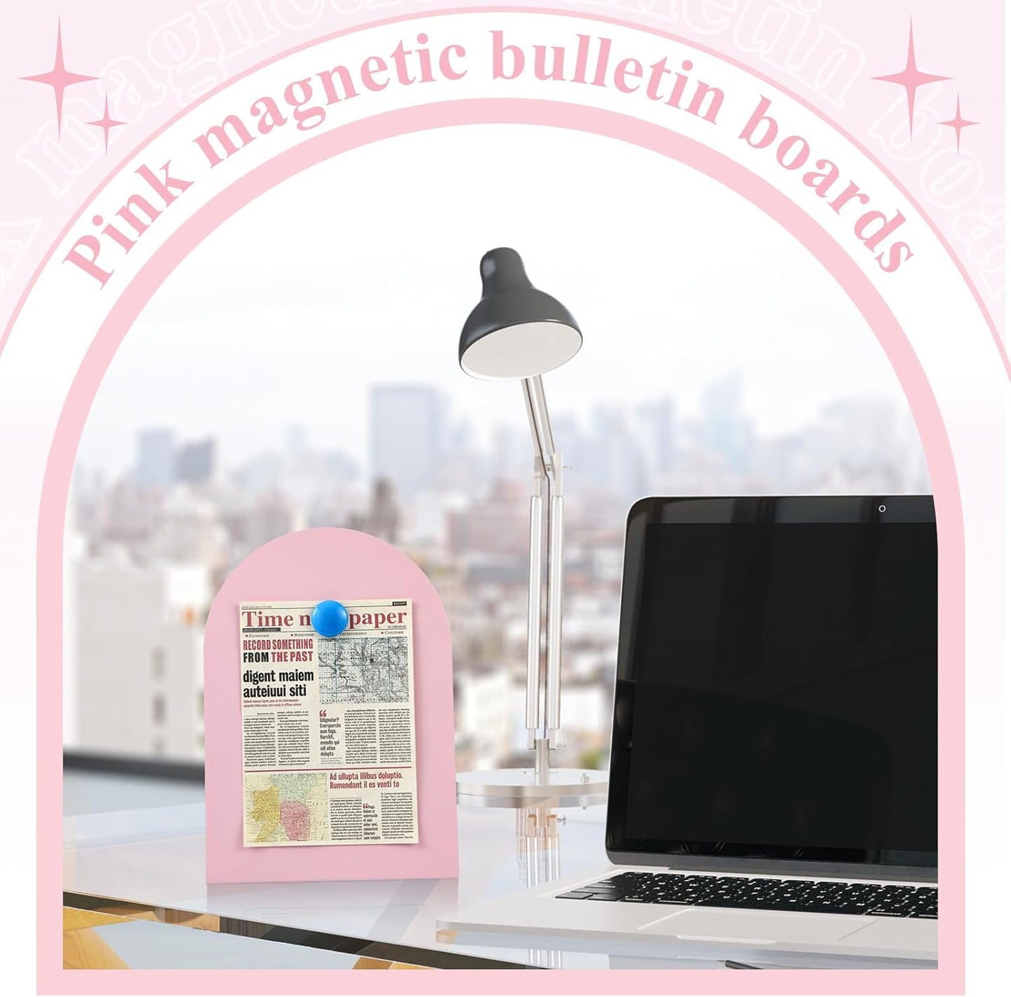 Shimeyao 2 Pcs Pink Magnetic Bulletin Board for Tabletops with 8 Magnets 10x7 Inch Memo Display Easel Stand for Home Office School Kitchen Table Supplies (Arched)