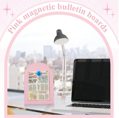 Shimeyao 2 Pcs Pink Magnetic Bulletin Board for Tabletops with 8 Magnets 10x7 Inch Memo Display Easel Stand for Home Office School Kitchen Table Supplies (Arched)