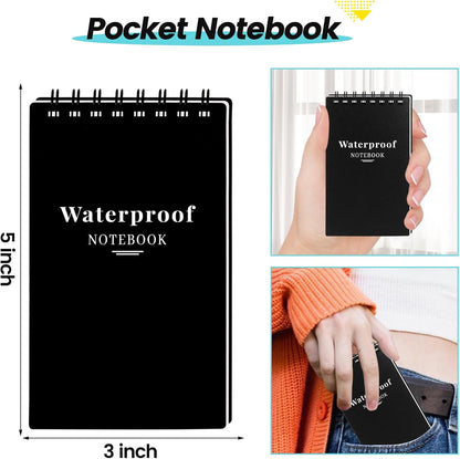 wavamawa 6 Pack Waterproof Pocket Notebooks, 3x5 Small Notepads, Mini Top Spiral Notebook, Lined College Ruled Paper, Tiny Memo Pads for Home, Office, Work, School, or Travel