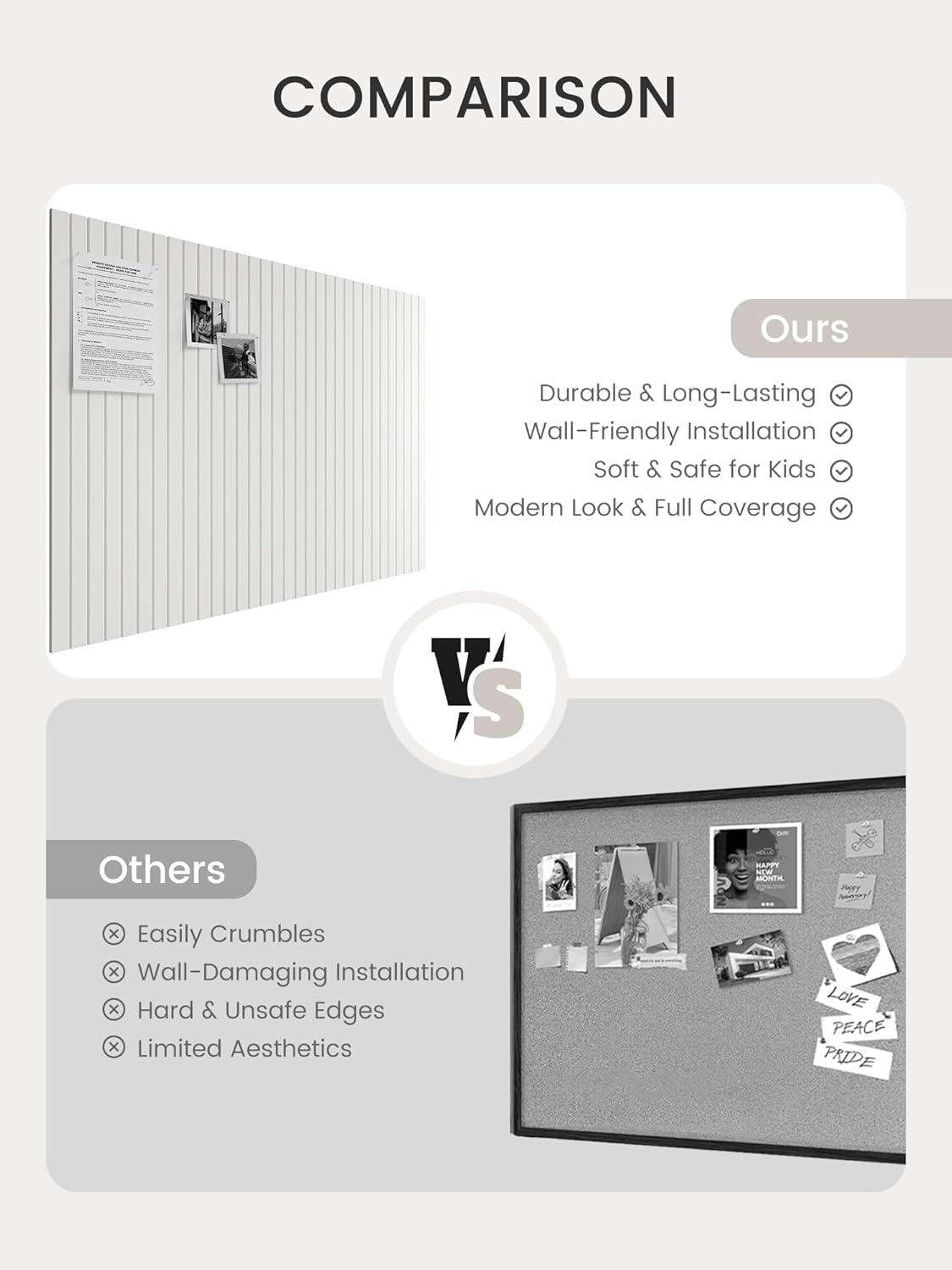 Bumusty Large Cork Board Alternative-48 x 36" Felt Bulletin Board Tiles, with 30 Pushpins, 70 Adhesive Tabs, Fine-Stripe 12-Pack, Cork Boards for Office Push Pin Board Felt Board-Oatmeal