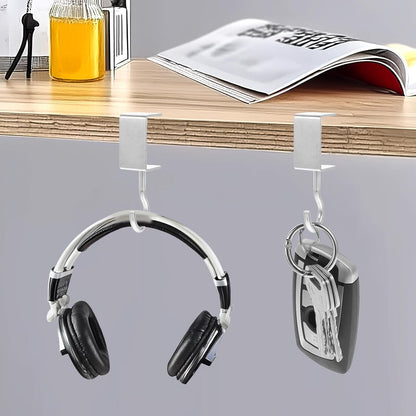 cobee Clamp-On Under Desk Hooks, Desk Mount Hanging Bag Holder Metal Hook Adjustable Headphones Clamp Organizer Portable Purse Hanger Clip Reduce Desk Clutter Table Desk Under Counter (4 Pcs, Black)