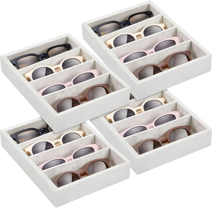 Amylove 4 Pcs Gray Sunglass Organizer Trays 4 Grids Velvet Glasses Holder Jewelry Display Organizer Eyeglasses Storage Box Drawer