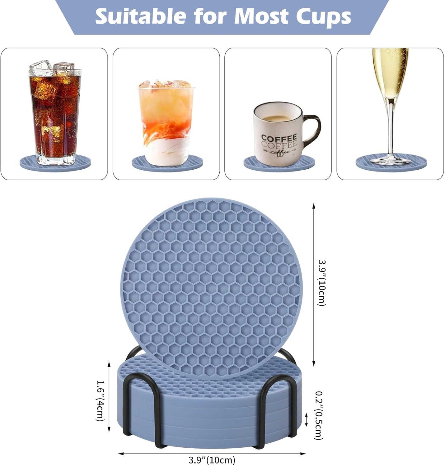 TWTLi Silicone Coasters Set of 8 with Holder,Coasters for Drinks,Beer,Coffee Coasters,Suitable for Kinds Cups,Hot or Cold,Anti-SLI,Non-Stick,Anti-Overflow Tabletop Protection and Decor (8 Pcs, Black)