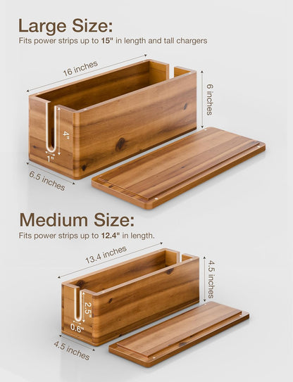 TIDITA Acacia Wood Cable Management Box Round Edge - 16" L Wooden Cable Organizer Box for Electrical Hiding Cord Management - Power Strip Hider Cable Storage Box for Office, Router Wires, Under Desk