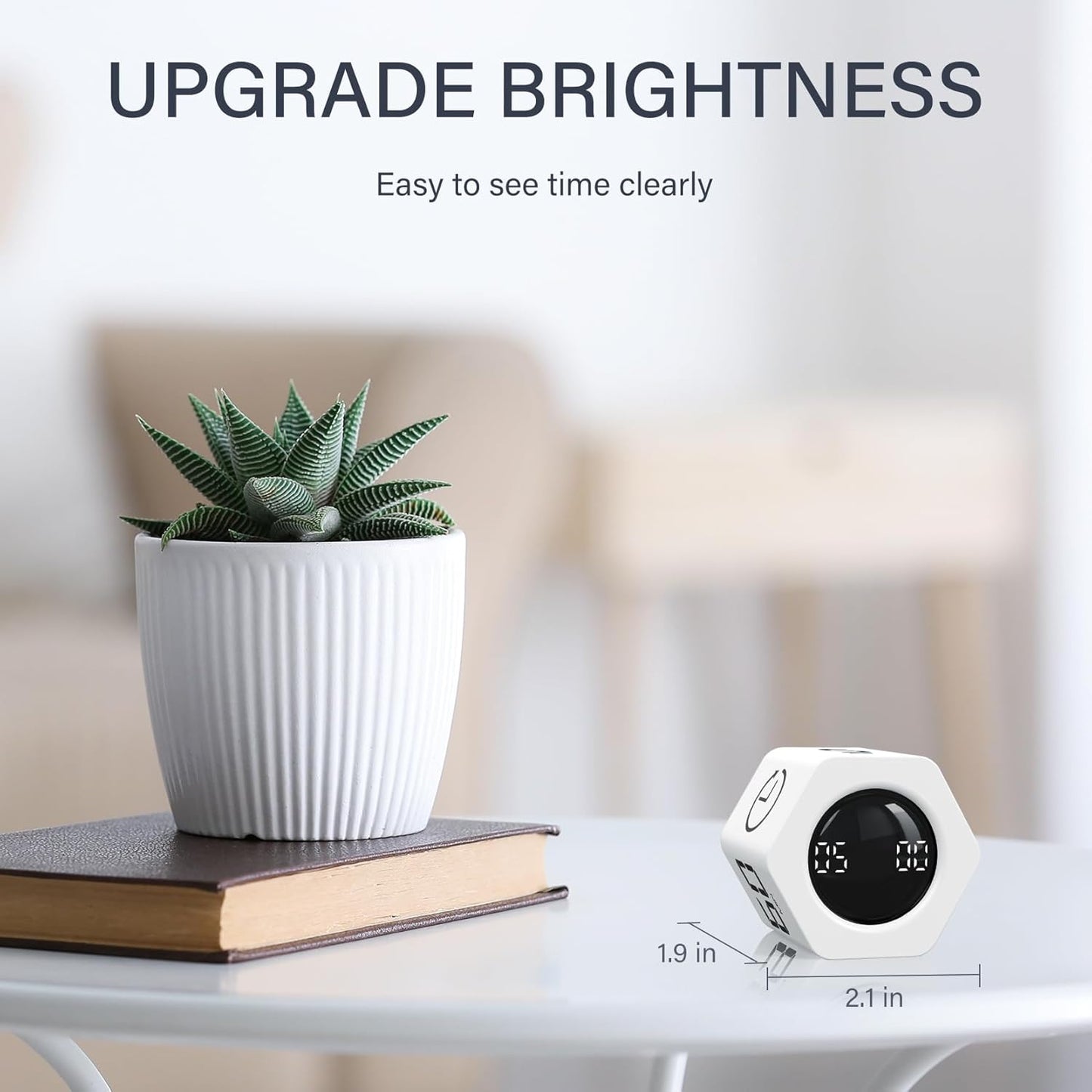 Rotating Pomodoro Timer 5, 25, 10 30,60 Mins Preset Stopwatch, Desk Flip ProductivityTimer, ADHD Tool Hexagon, Vibration/Mute/Alarm, for Work, Study, Back to School, Kitchen, Black