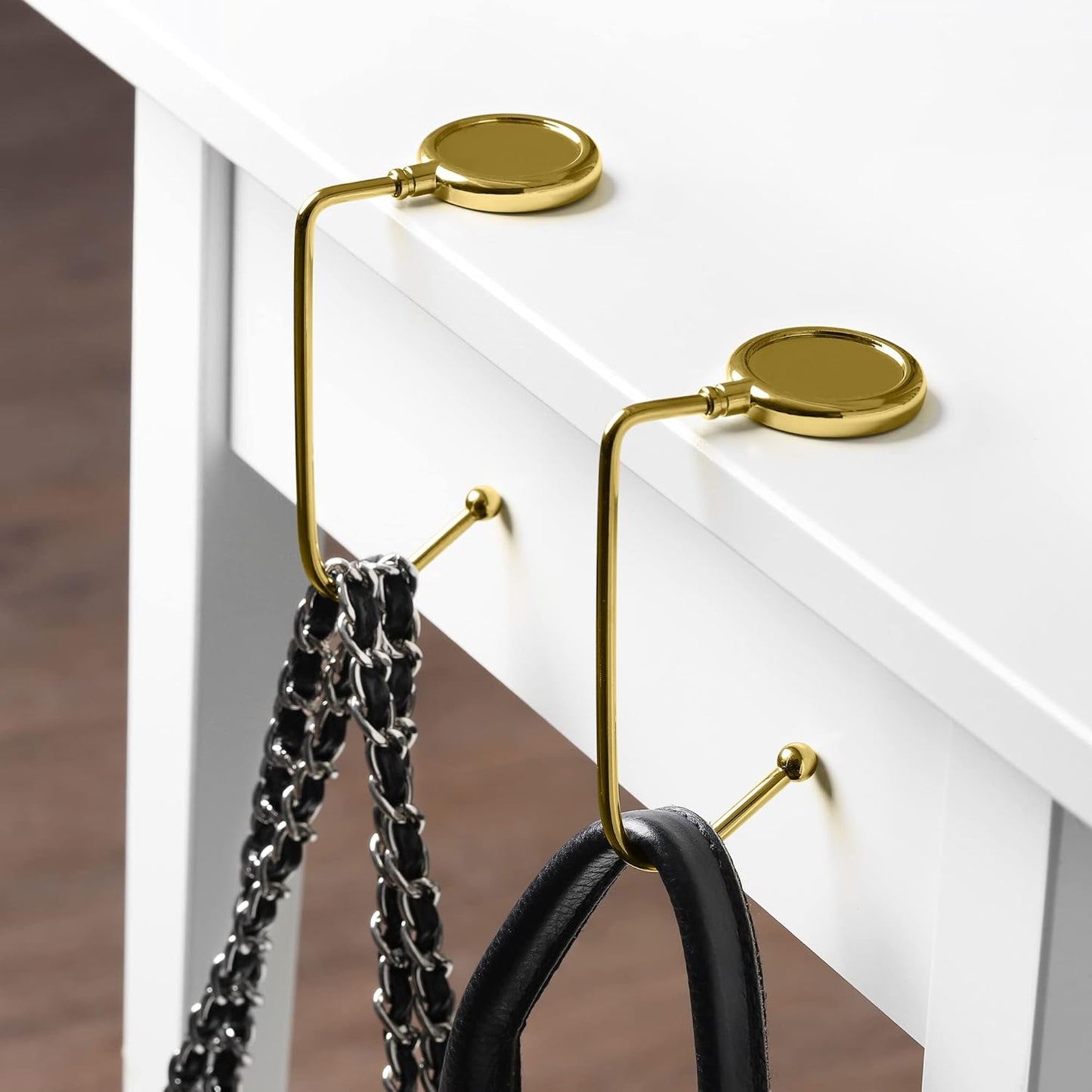 kwmobile Purse Hook for Table - Set of 2 Purse Holder - Handbag Hanger - Portable Bag Holder - Bag Hooks for Desk - Table Hook Gold