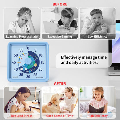 Secura 60-Minute Visual Timer for Kids, Time Clocks, Countdown Timer for Office Kitchen, Classroom Timer for Kids, Silent Time Management Tool (Navy Blue & Navy Blue)
