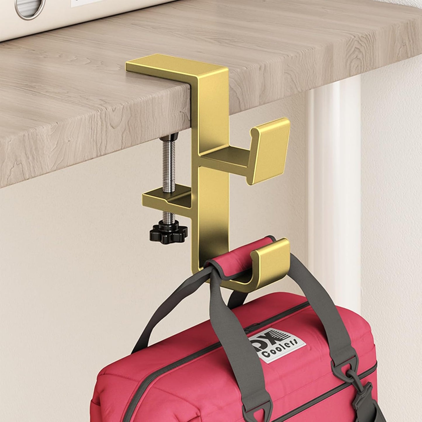 Desk Hook for Bag, Purse Hook for Table, Under Desk Handbag Hanger, Aluminum Backpack Holder, Desk Mount Hook for Umbrellas, Headphone, Cream