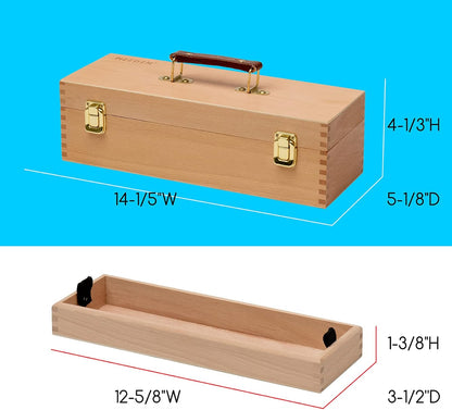 MEEDEN Medium Art Supply Storage Box - Multi-Function Solid Beech Wooden Chest/Art Tool Box with Lift Out Trays for Paint Brush, Pencil, Pastel, and More Art Supplies 14-1/5"W × 5-1/8"D × 4-1/3"H