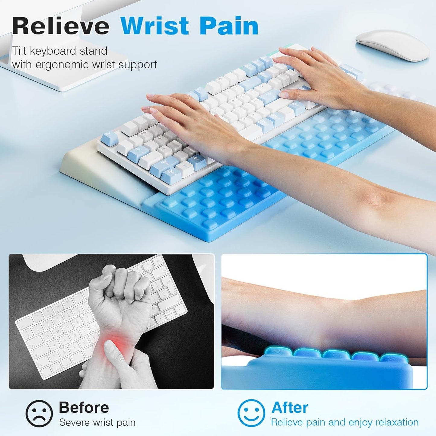 Ospelelf Tilt Keyboard Stand with Wrist Rest, Comfy Ergonomic Keyboard Riser Holder for Office Home