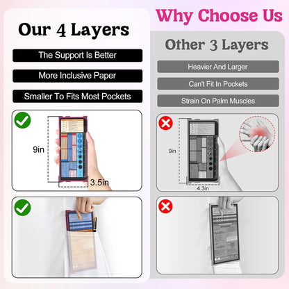Nursing Clipboard Foldable-4 Layers Aluminum Nurse Foldable Clipboard Nursing Medical Edition Cheat Sheets, Pocket Size Pen Clip for Nurses Students School and Doctors-Pink