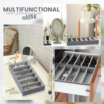 Juexica 2 Pcs Velvet Sunglasses Organizer Tray 6 Grid Sunglass Organizer Velvet Tray Stackable Glasses Display Case for Women Glasses Jewelry Display Watch (Beige)
