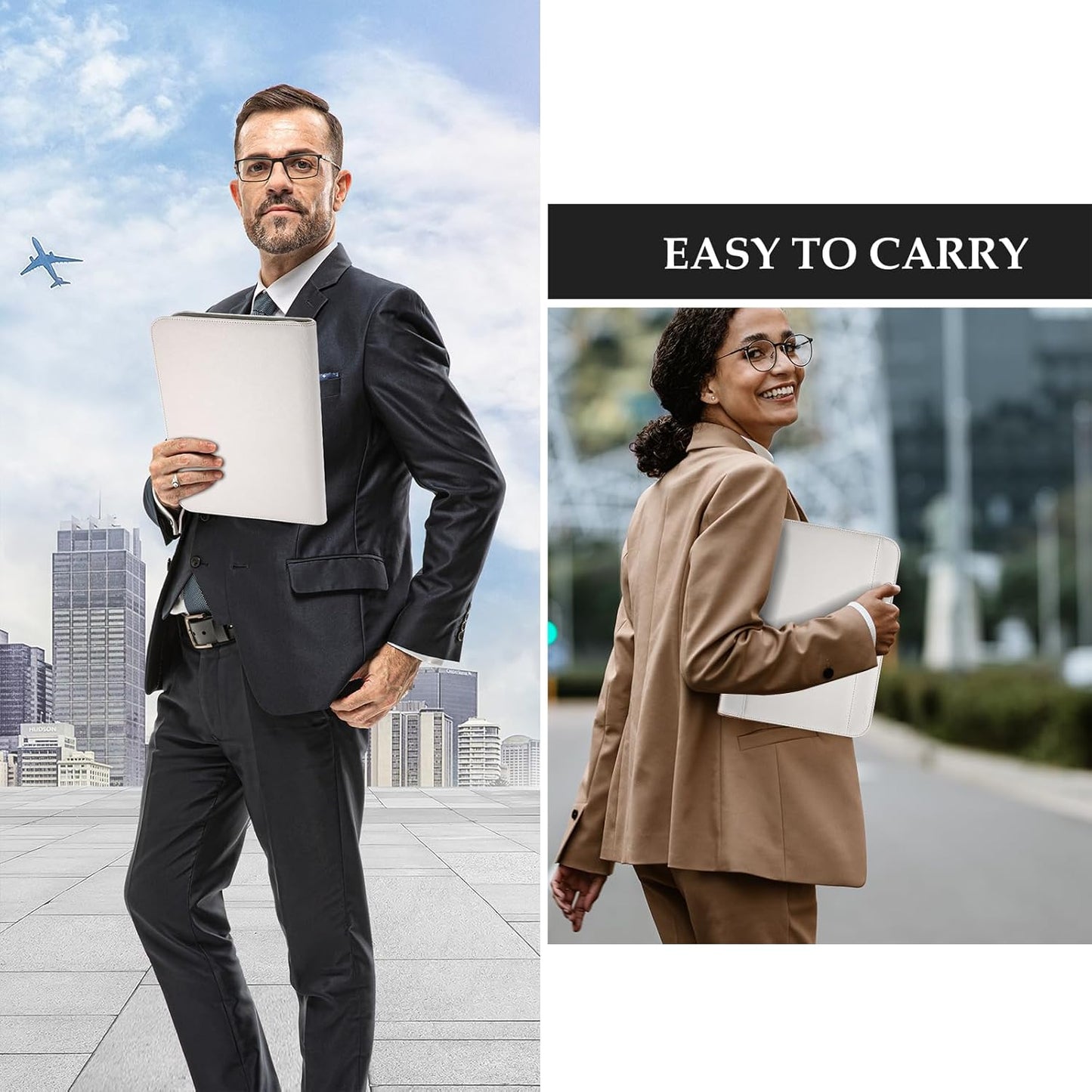 ProCase Portfolio Business Padfolio Folder with Zipper, Conference Meeting Executive File Legal Document Organizer with Pockets Letter Size A4 Writing Pad Notepad Padfolio -Black
