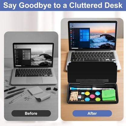 DOLLAR BOSS Glass Desk Whiteboard Calendar Small Dry Erase Board Desktop White Board with Storage Drawer Computer Keyboard Stand Desk Organizer, Colorful Weekly Calendar, Black