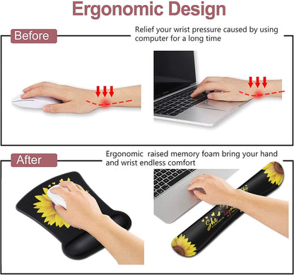 Mouse Pad with Wrist Support, Ergonomic Gel Mouse Pad Beautiful Flowers,Non-Slip Durable, Memory Foam Keyboard Wrist Rest, Suitable for Office Typing Games, Pink Hyacinths on Wood Panel