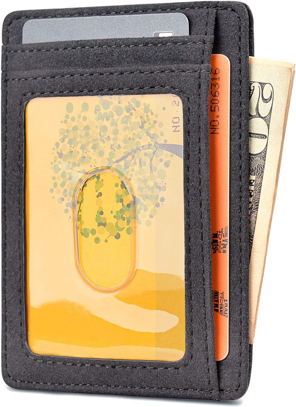 Buffway Slim Minimalist Front Pocket RFID Blocking Leather Wallets for Men and Women - Carbon Fiber Black - Colors B