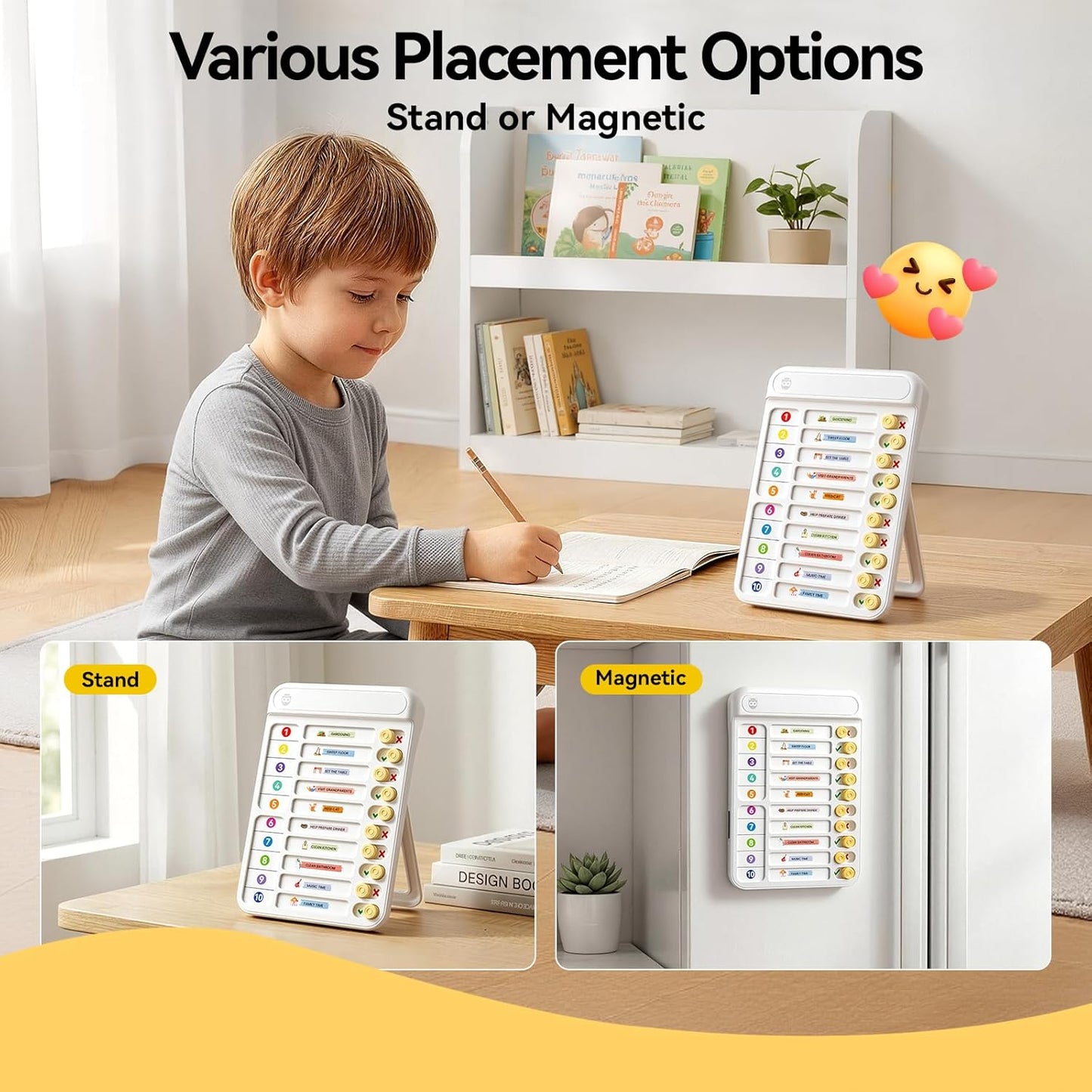 Chore Chart for Kids, Checklist Planning Board with Sliders, 19 Personalizable Sheets and Magnetic Marker, ADHD Tools for Kids to Do List Routine Chart Visual Schedule Board with Stand