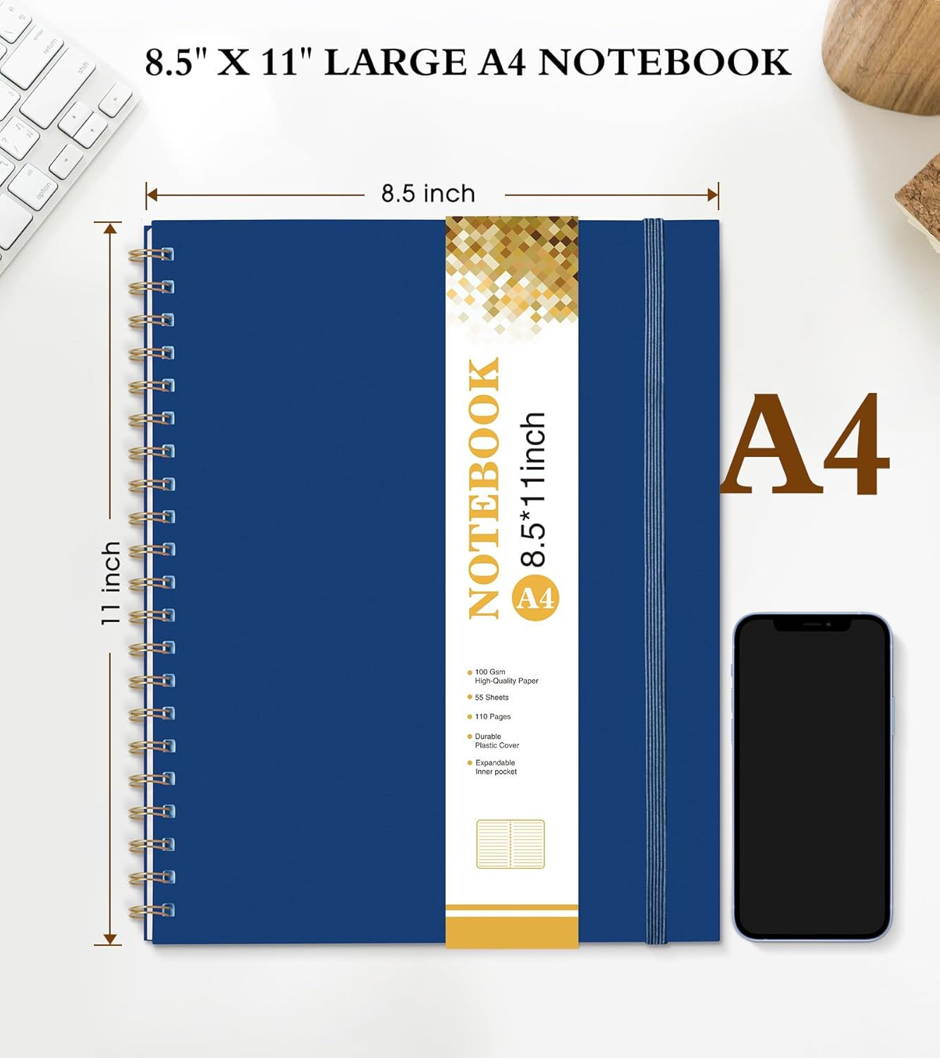 Dotted Notebook, Spiral Notebook Journal 8.5” x 11”, A4 Large Dot Grid Notebooks for Women Men, 100 GSM Dotted Paper, Plastic Hardcover Spiral Bullet Journals for Work School Sketching, Green