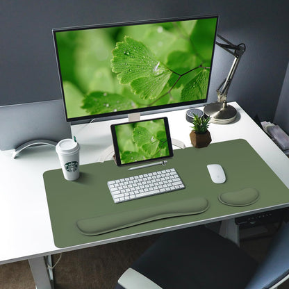 Bloss Leather Desk Pad and Keyboard Wrist Rest, Large Mouse Pad + Keyboard Pad+Mouse Wrist Support, Non-Slip Desk Mat Protector for Office, Home(31.5×15.7 Inches,Beige) - Colors A