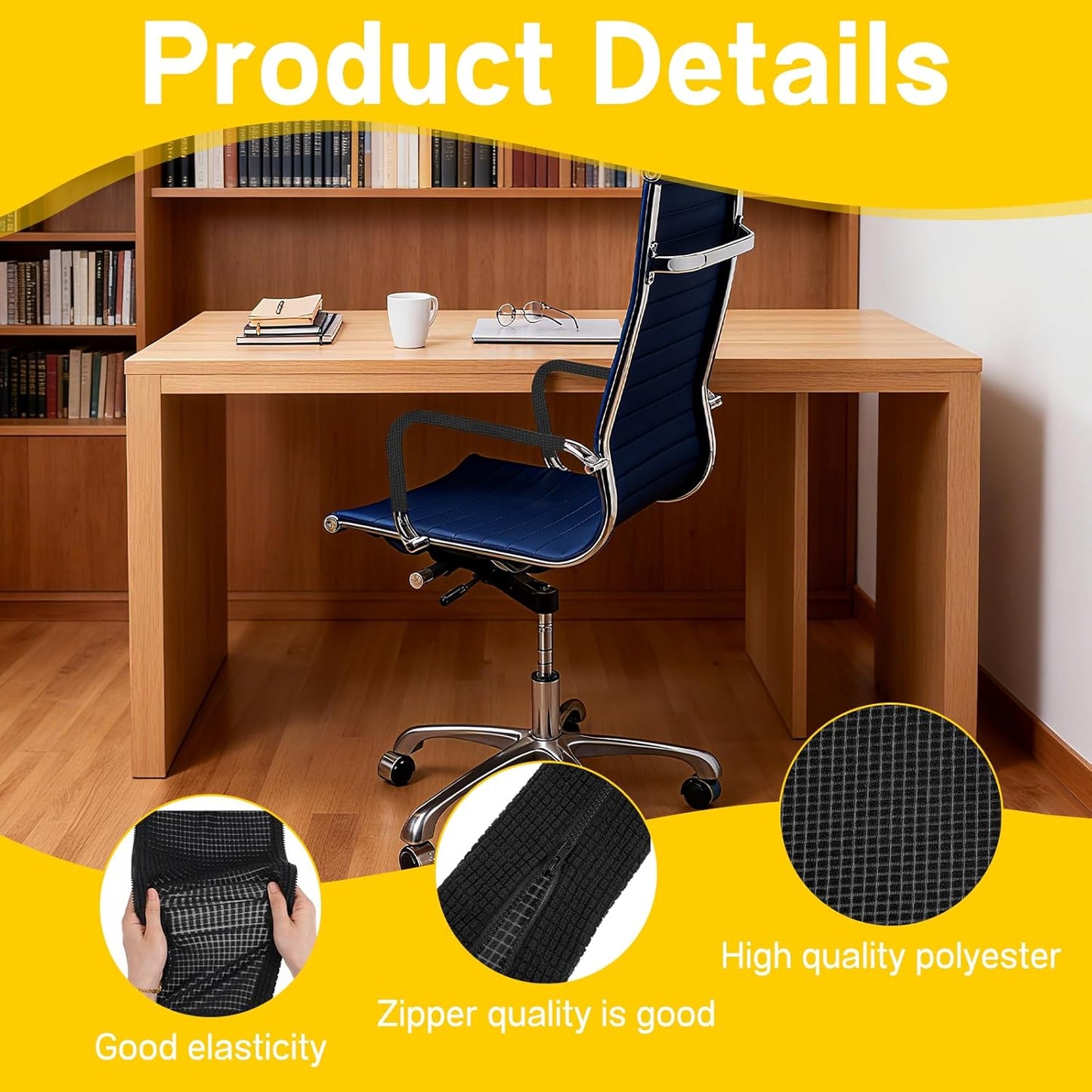 2pcs Office Chair Armrest Covers, Arm Rest Covers for Office Chair,with Zipper, Stretchable Chairs Arm Pads, Black Armrest Cover for Chairs