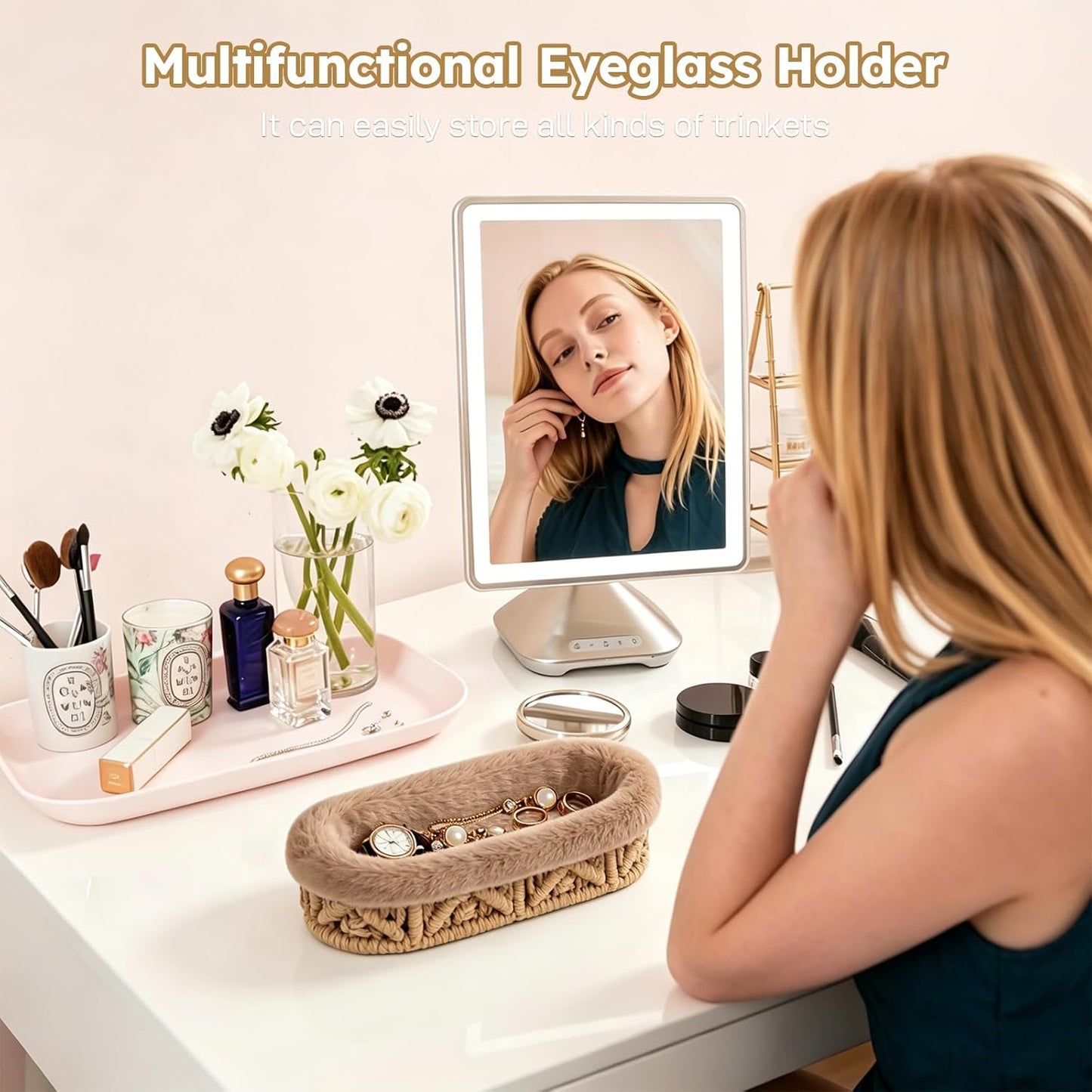 Glasses Holder,Anti-scratch Plush Lined Eyeglass Holder Stand for Nightstand Desk Storage Organizer