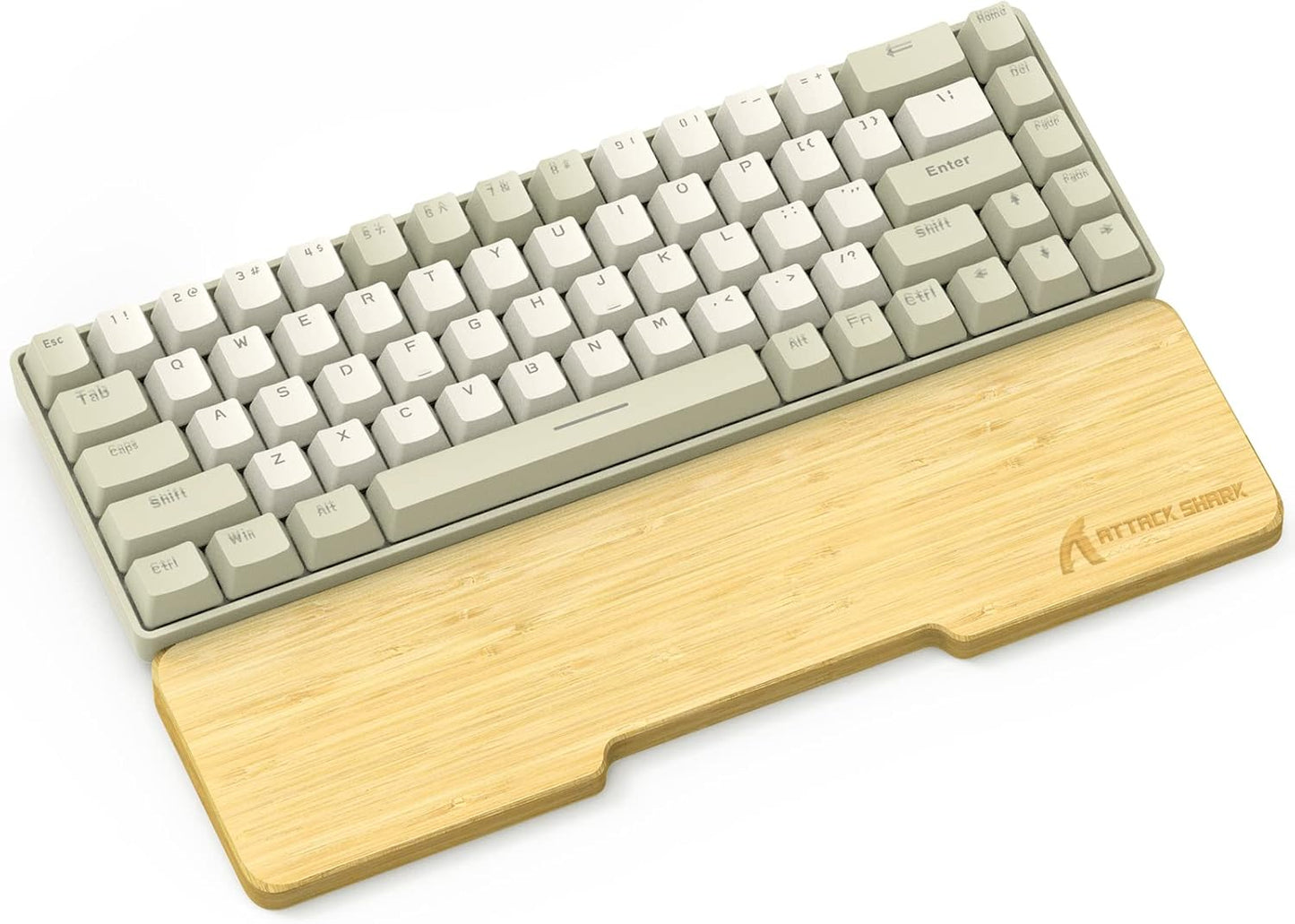 ATTACK SHARK Bamboo Wrist Rest for Computer Keyboard，Ergonomic Hard Palm Rest for Comfortable Typing Pain Relief，Anti-Slip Wrist Support for Office, Gaming, Laptop (98 Key)