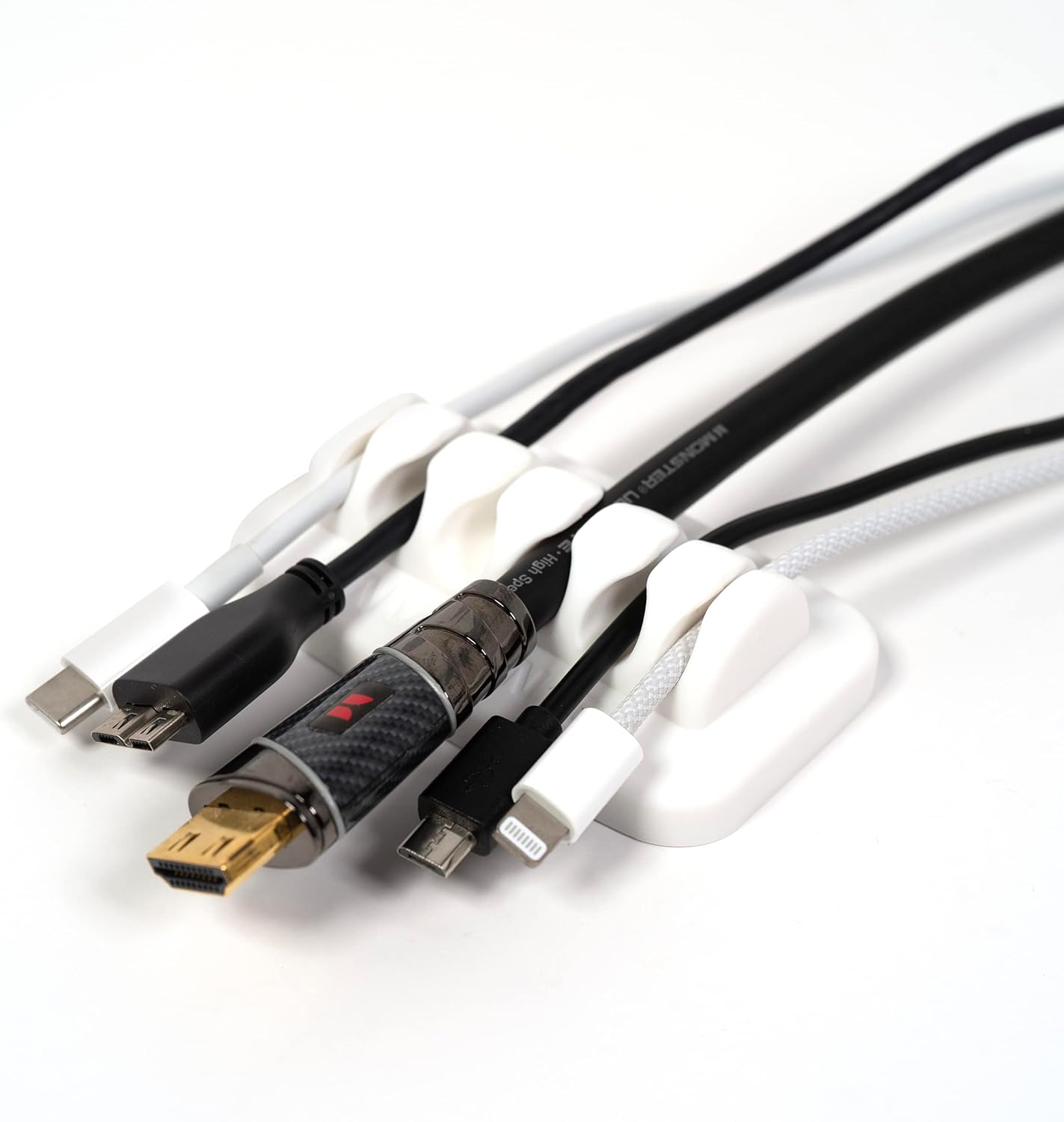Desktop Cable Organizer, Weighted, Eco-Friendly Silicone, No Bad Smell, Bundled with 4 Reusable Cable Ties (Black)