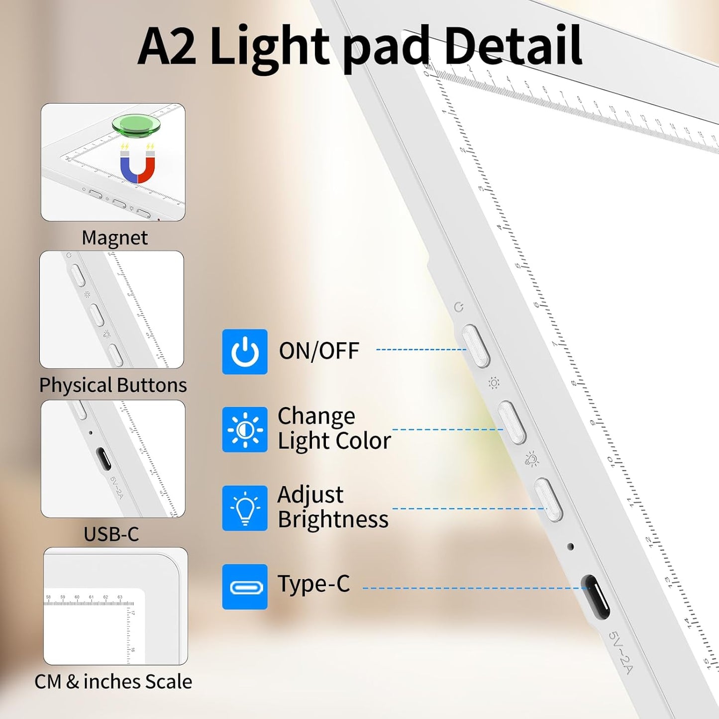 TOHETO A4 Light Board for Diamond Painting, Super Bright Magnetic Light Pad with Side Buttons, Lightbox for Tracing and Drawing, Corded Light Table for Sketching, Animation, Weeding Vinyl (Black)