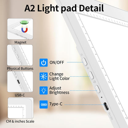 TOHETO A4 Light Board for Diamond Painting, Super Bright Magnetic Light Pad with Side Buttons, Lightbox for Tracing and Drawing, Corded Light Table for Sketching, Animation, Weeding Vinyl (Black)