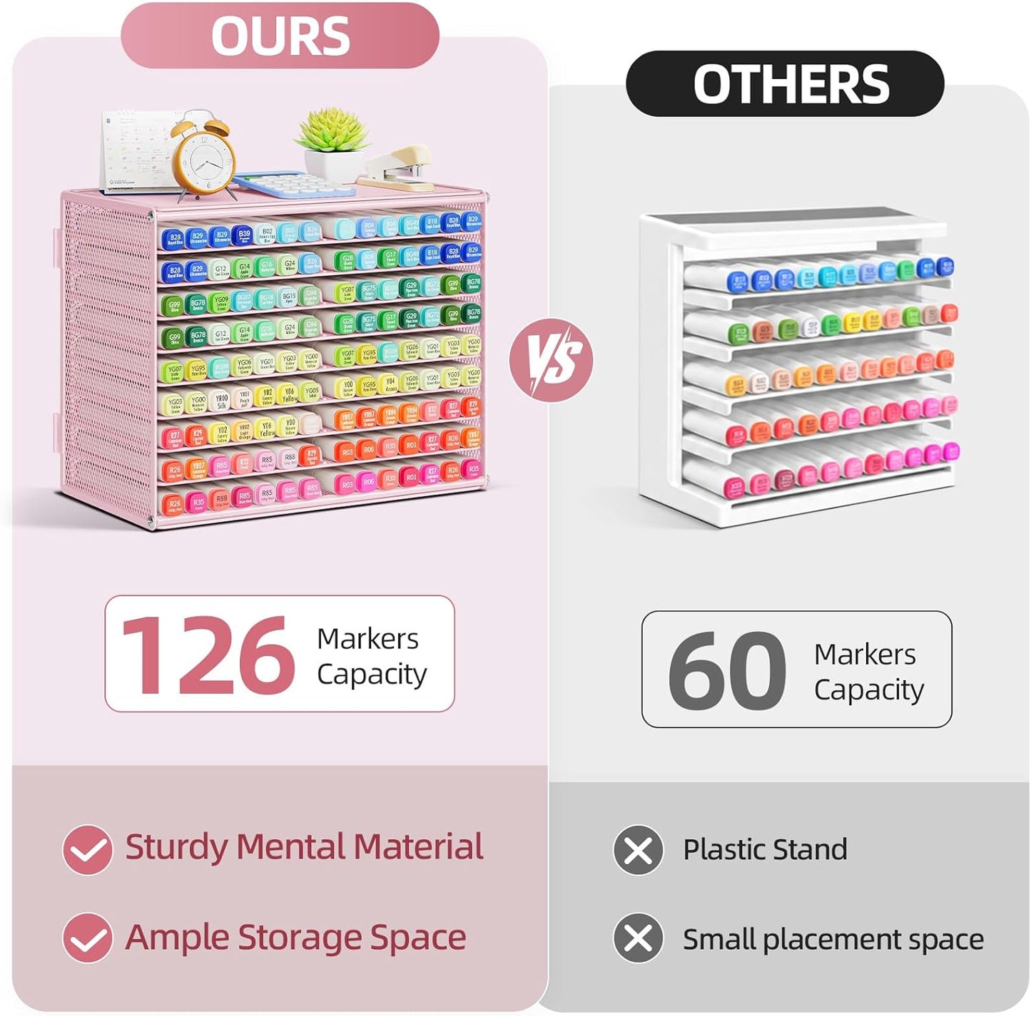 Marbrasse Mesh Marker Organizer, Metal Desktop Storage Rack for 126 Markers, Pens, Pencils, 9 Tier Marker Holder for Office Classroom & Home Art Supplies(Black)