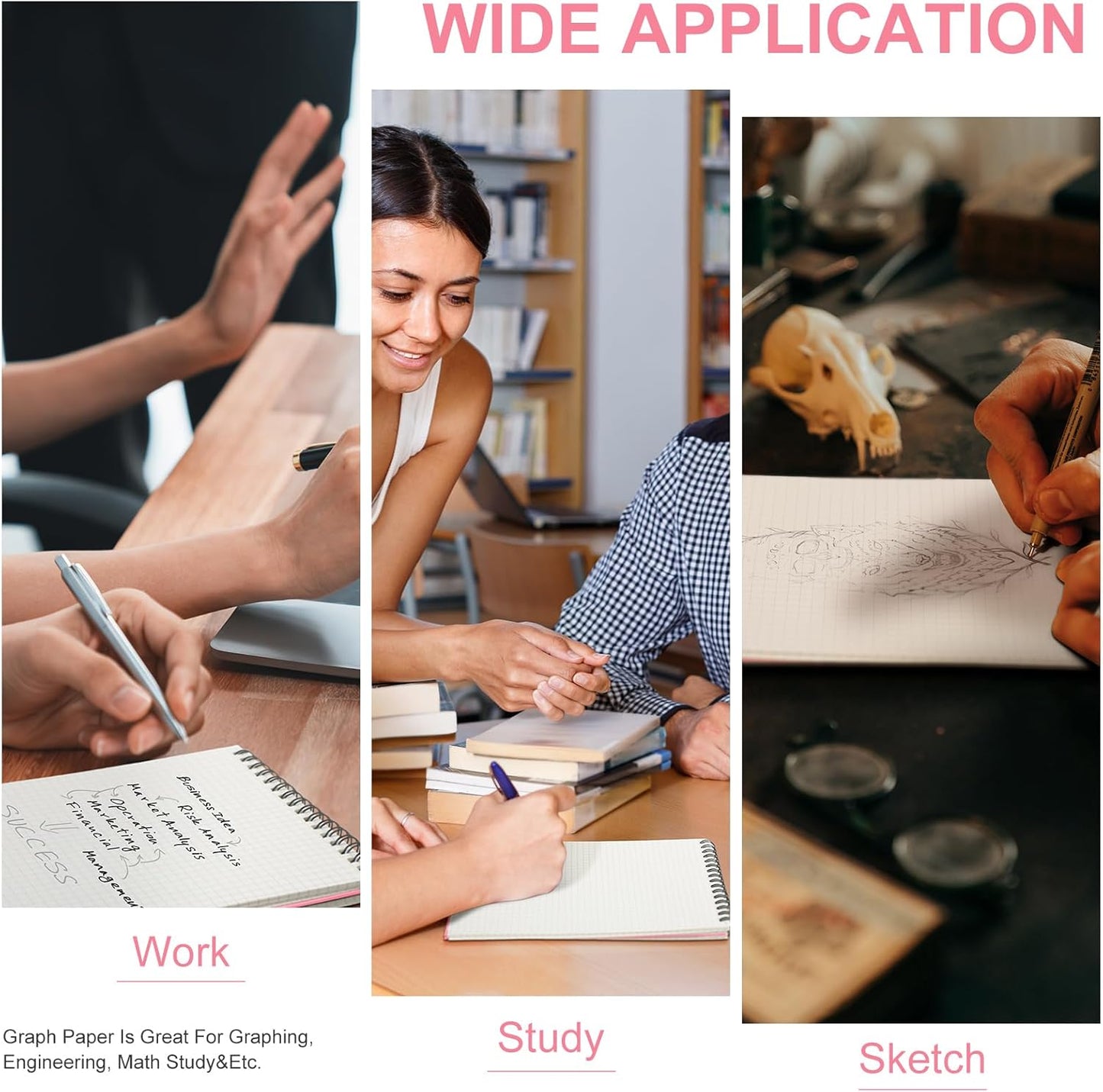 Engrowtic 6 Pack Graph Paper Spiral Notepad A5 Top Wirebound Notepad Grid Notebook Steno Pad Memo Notebook Grid Paper 140 Pages for Writing Sketching Drawing Office Supply (Black)