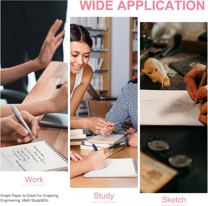 Engrowtic 6 Pack Graph Paper Spiral Notepad A5 Top Wirebound Notepad Grid Notebook Steno Pad Memo Notebook Grid Paper 140 Pages for Writing Sketching Drawing Office Supply (Black)
