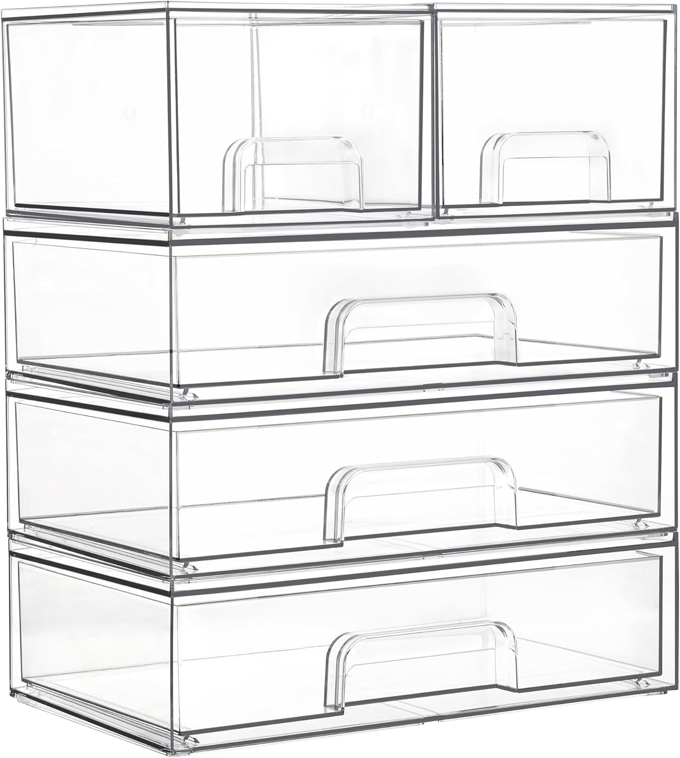 Vtopmart Stackable Storage Drawers Set of 3,Clear Plastic Organizer Bins for Makeup, Cosmetics, Beauty Supplies,Ideal for Vanity, Bathroom,Cabinet,Pantry Organization