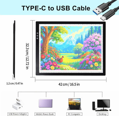 A2 Extra Large Tracing LED Light Pad for Diamond Art, Sketching, Painting - Adjustable Brightness, Sketching, Tracing - USB Powered DIY Diamond Art Light Box - No mesh No dot