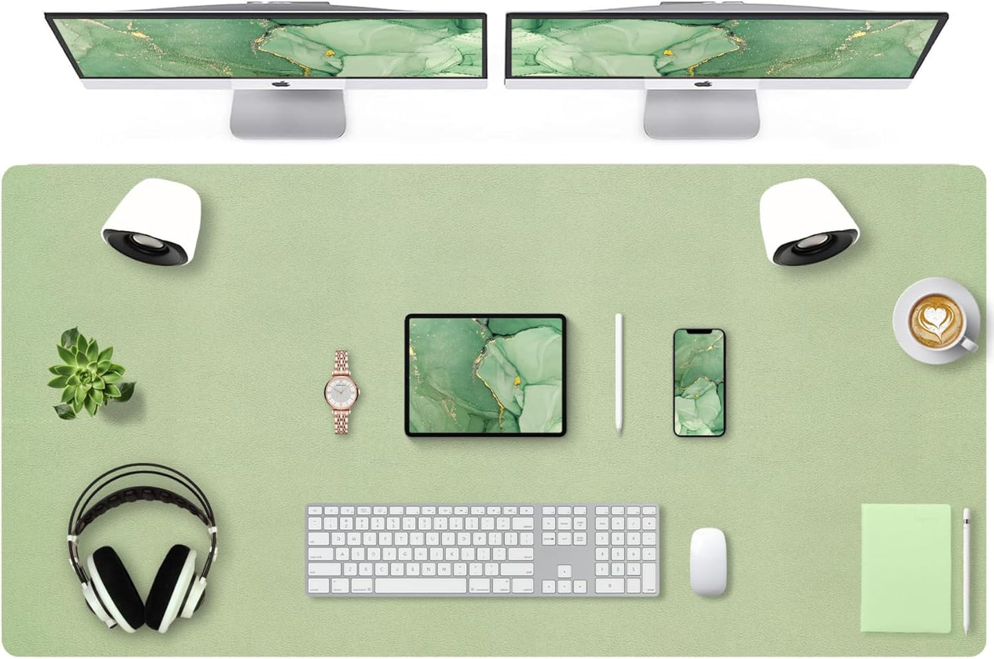 Bloss Leather Desk Pad and Keyboard Wrist Rest, Large Mouse Pad + Keyboard Pad+Mouse Wrist Support, Non-Slip Desk Mat Protector for Office, Home(31.5×15.7 Inches,Beige) - Colors A