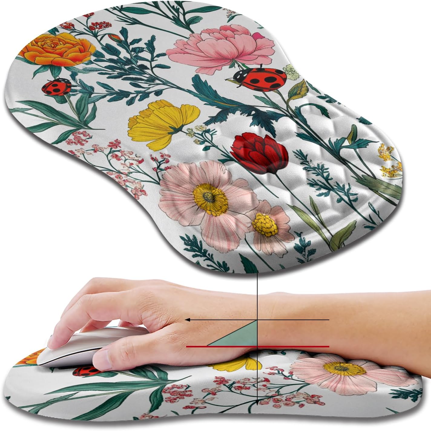 Hokafenle Ergonomic Mouse Pad Wrist Support, Wrist Rest Mousepad for Carpal Tunnel Pain Relief with Integrated Memory Foam Slope Massage Bulge (11.8x7.9 inch,Topographic Contour)