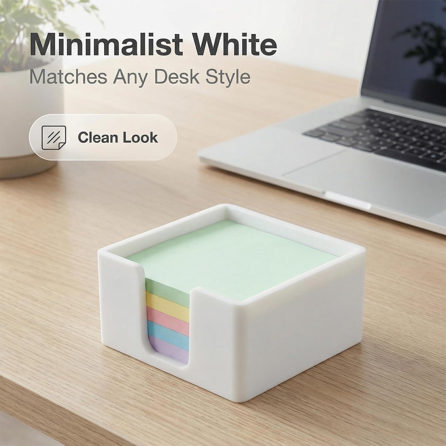 Silicone Sticky Note Holder for Desk - Modern 3x3 Inch Memo Pad Dispenser Post Note Holder, Minimalist Desk Storage Organizer for Office, Home, and School, White