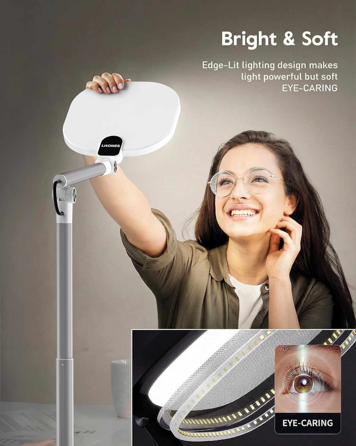LitONES Led Desk Lamps for Home Office with Base, Tall Desk Lamp with 50 Light Modes & Memory and Timer Func Computer Light, Flexible Adjustable Table Lamps for Video Conference, Architect