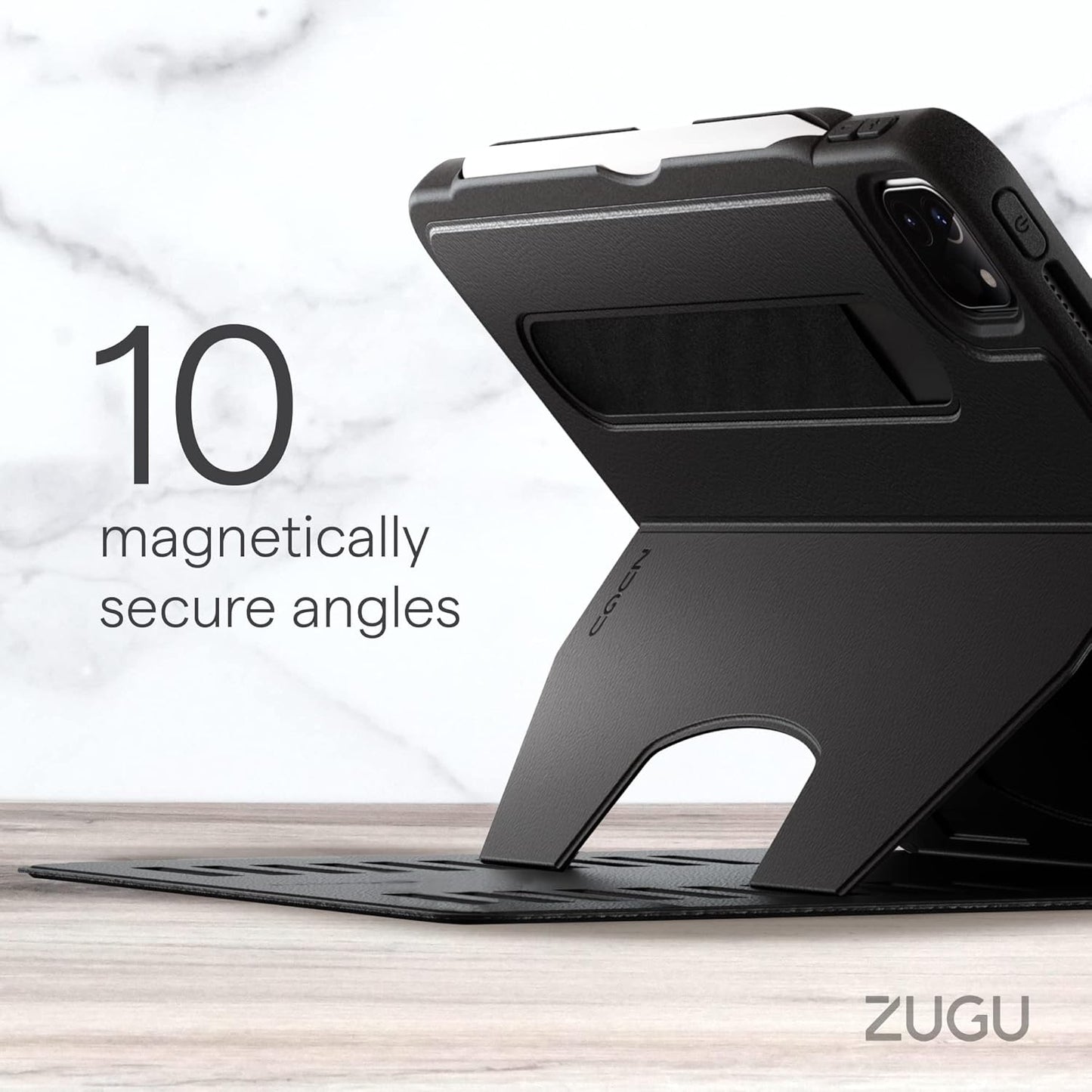Zugu Case for iPad Air 13 Inch M4 2026, M3 2025 & M2 &/12.9 inch (3rd/4th Gen), Slim Protective Cover with Apple Pencil Charging & Storage, Auto Wake/Sleep, Multiple Viewing Angles (Black)