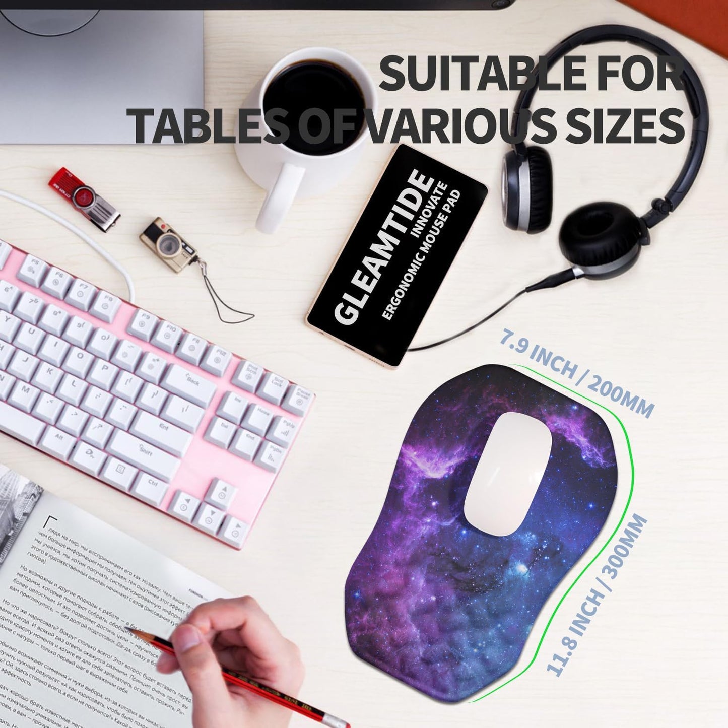 Ergonomic Raised Mouse Pad Wrist Support with Bilateral Slope Memory Foam Mousepad for Wrist Rest and Carpal Tunnel Pain Relief 11.8x7.9〃 Black