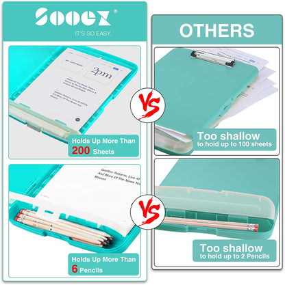 Sooez Clipboard with Storage, Clip Board 8.5 x 11 with Pen Holder, Plastic Organization Case Box for Letter Legal A4 Size Paper, Low Profile Clip, Nurses Teachers Must Haves, School & Office Supplies