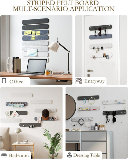 JBER Felt Strip Board 5 Pack 13"x2", Cork Board Alternative Pin Bulletin Board, Self-Adhesive Vision Board with 25 Push Pins for Walls, Office & Home Decor(Light Camel)