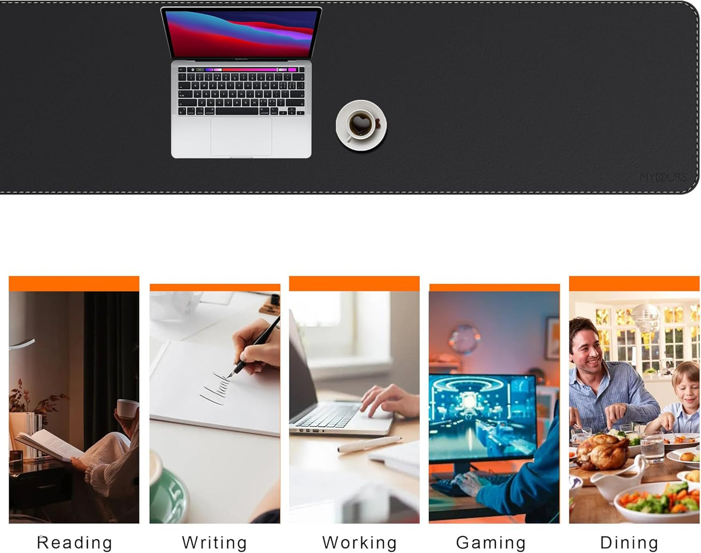 Mydours 40" x 20" Extra Large Desk Mat, PU Leather & Cork Desk Pad, Large XXL Desk Mouse Pad for Workstation, Office, Home, Computer Desk Mat with Keyboard & Mouse (Black)