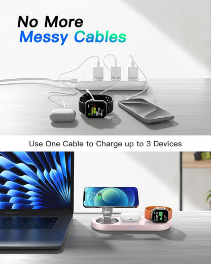 Upgraded 3 in 1 Wireless Charging Station for Apple Devices, Faster Mag-Safe Charger Stand, Magnetic Charger Station for iPhone 17/16/15/14/13/12 Series & AirPods Pro & Apple Watch Series (White)