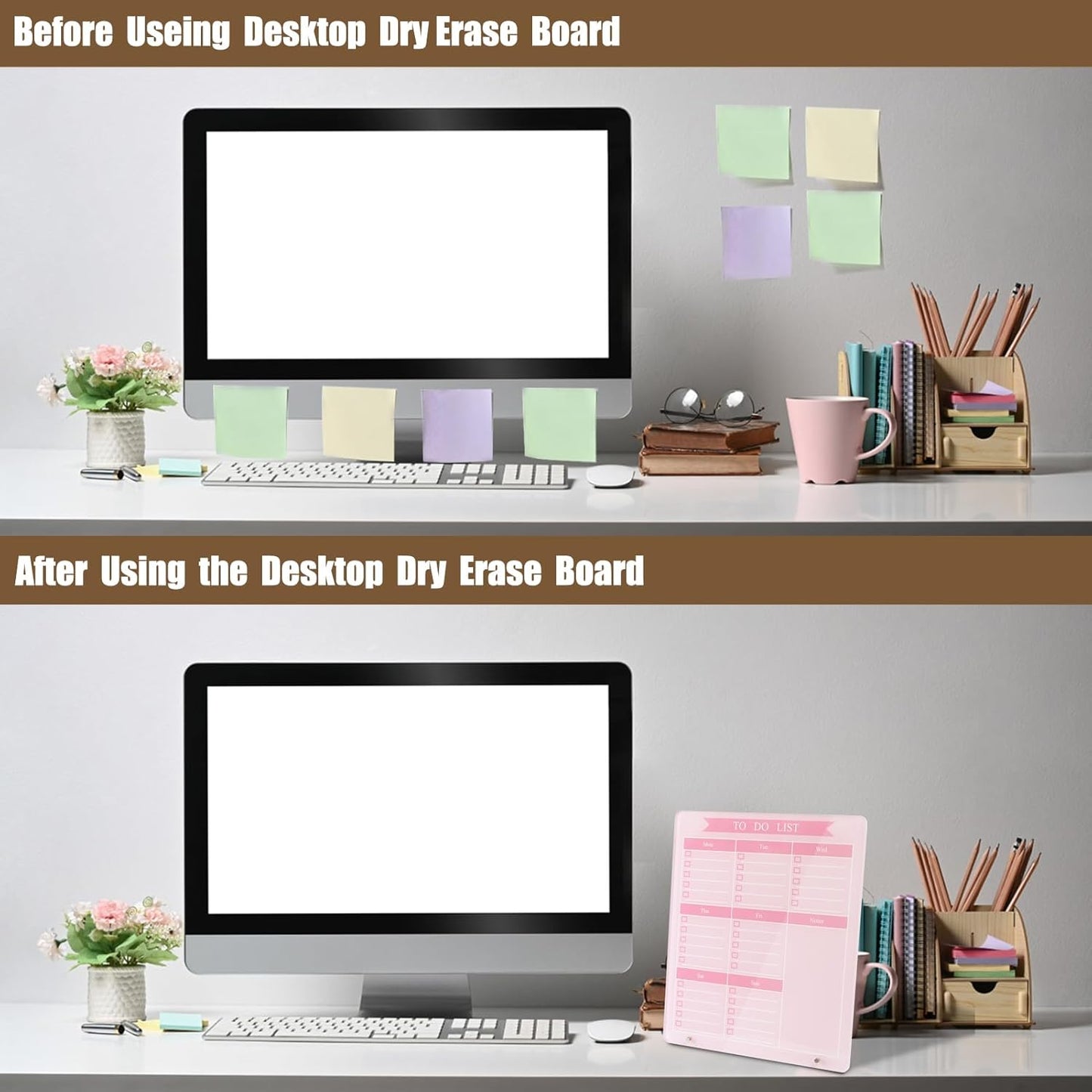 Weekly Planner Dry Erase Board for Desk,10''x12'',Acrylic Desk Calendar to Do List Planner Board with Stand,Pink Dry Erase White Board for Home Office School-ZL-P-2530