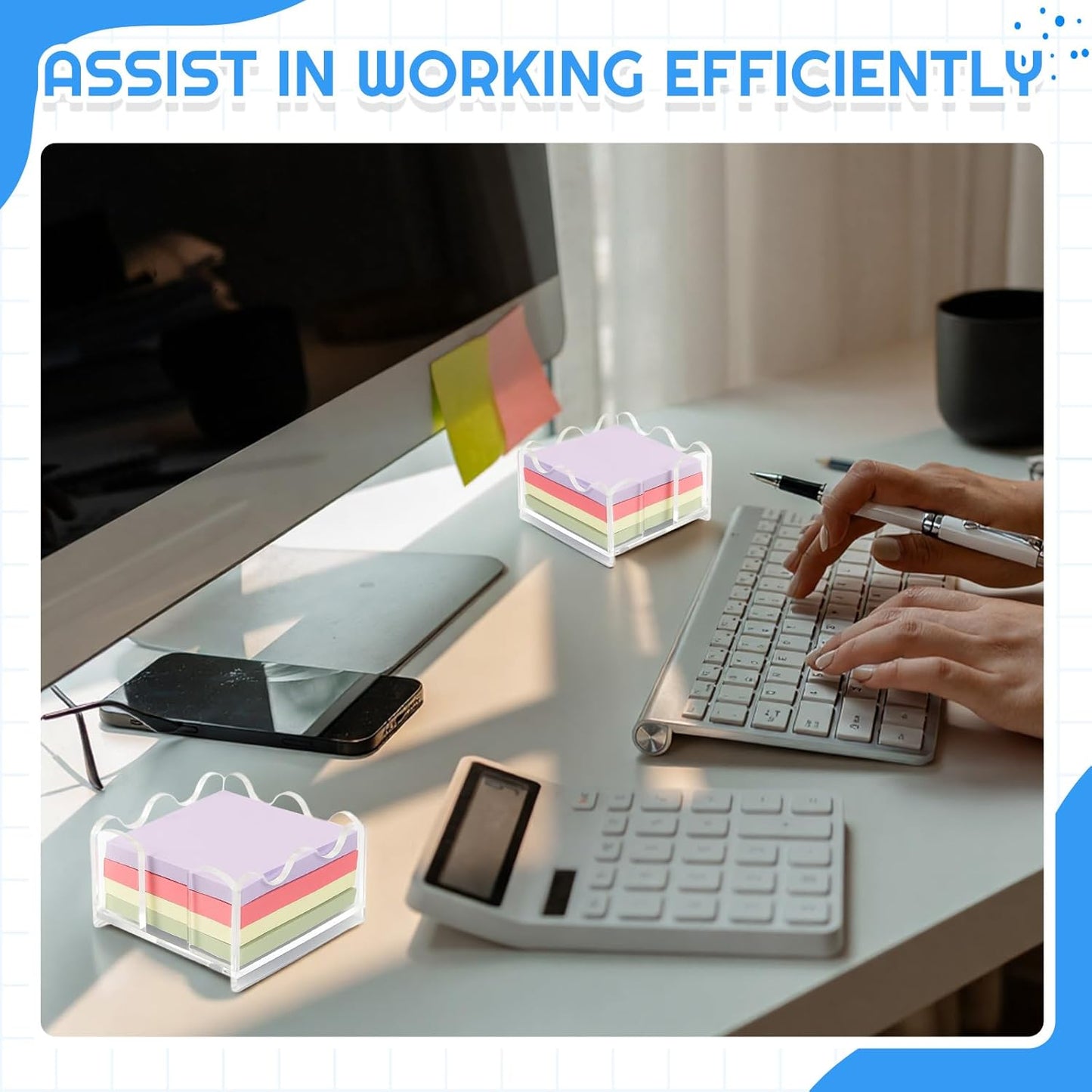 AceOrbit 1pc Scalloped Acrylic Sticky Note Holder, 3x3 Inch Clear Cute Notepad Holder Sticky Note Dispenser with Wave Design, Thick Acrylic Desk Organizer for Office, Home, Dorm, Classroom Desk