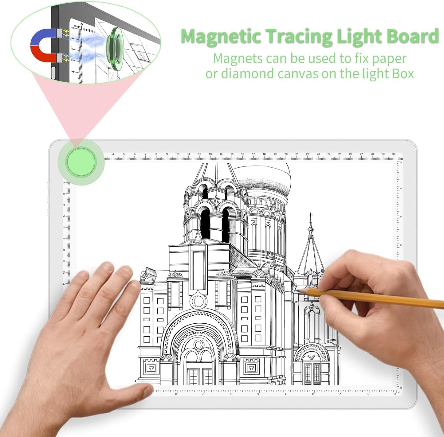 KOBAIBAN A3 Magnetic Light Pad with Bag, Rechargeable Diamond Art Light Board with Side Physical Buttons, 3 Color Light Modes Super Bright Light Table Light Box for Tracing, Drawing, Sketching (White)