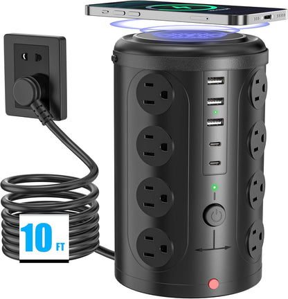 Tower Power Strip Surge Protector with 16 Outlets and 5 USB Ports (2 USB-C), 6FT Extension Cord with Multiple Outlets,Heavy Duty Charging Station,Home Office Dorm Room Essentials. No Wireless Charging