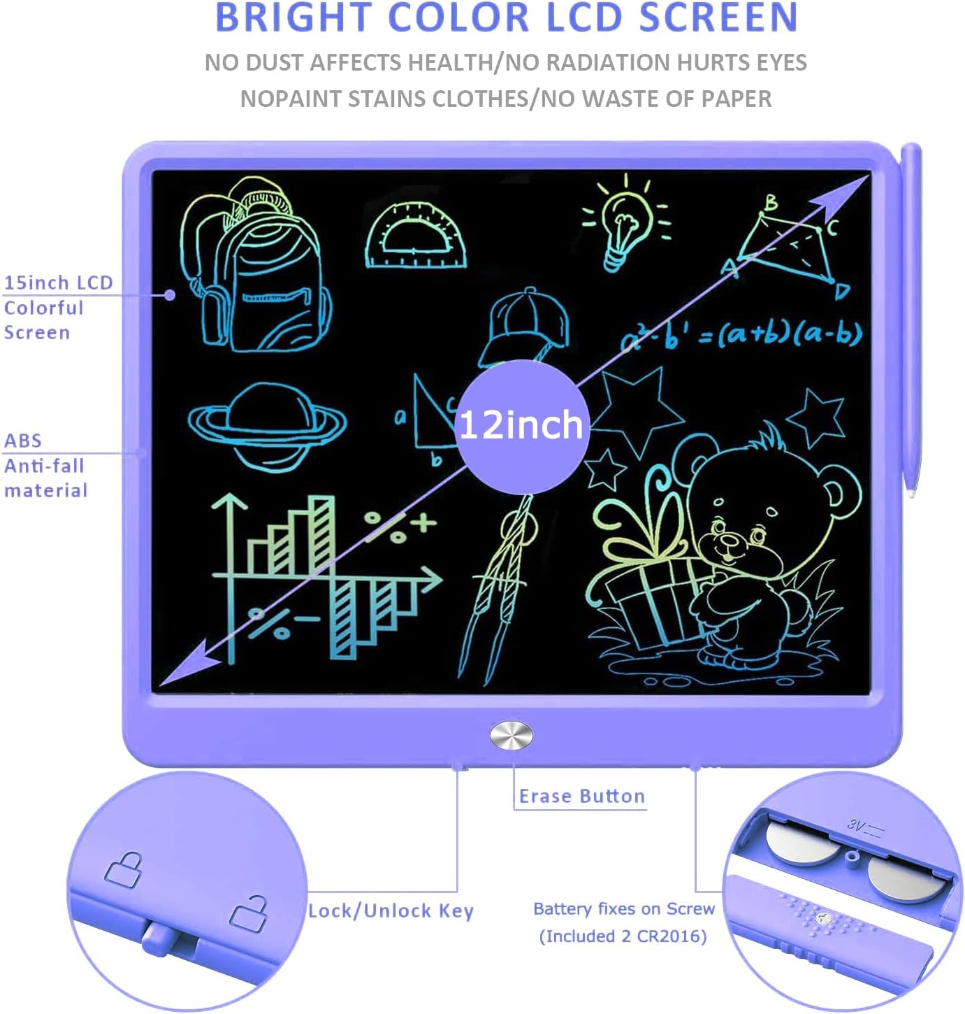 FLUESTON LCD Writing Tablet for Kids, 10 Inch Doodle Board, Colorful Drawing Pad for Toddler, Educational Travel Toy Gifts for 3-8 Year Old Girls Boys, Erase Lock Writing Board - Pink